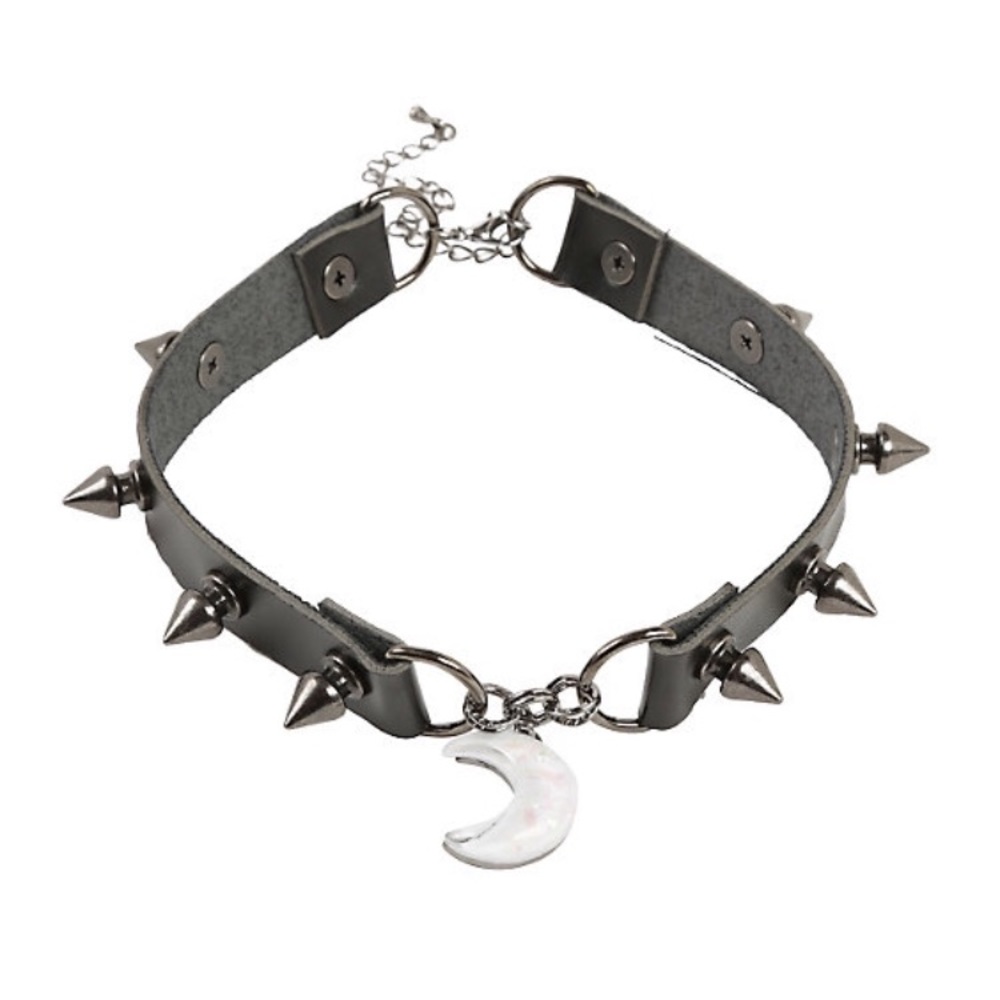 ISO Blackheart Opal Moon Spike Black Choker (HT)
